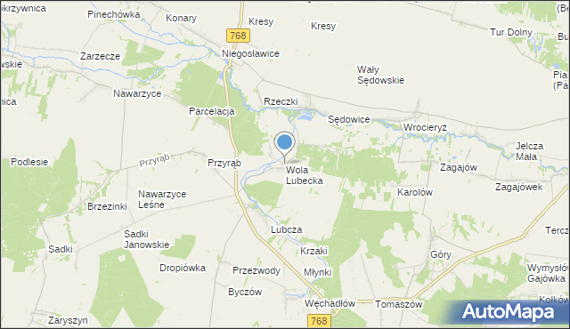 mapa Wola Lubecka, Wola Lubecka gmina Wodzisław na mapie Targeo